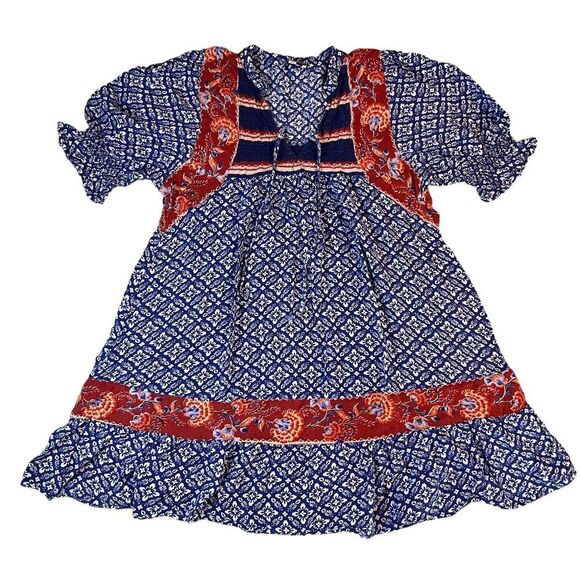 Anthropologie Patron's of Peace Floral Dress Women Sz Medium Blue Boho Prairie - Picture 1 of 12